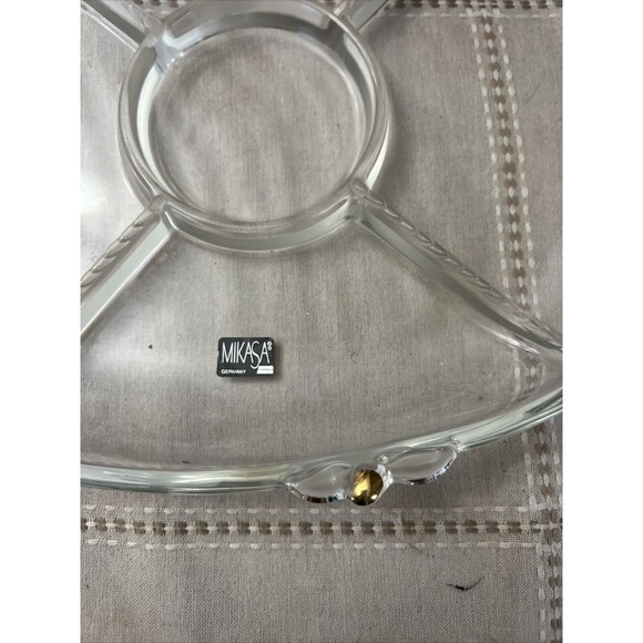 Vintage Mikasa Glass Serving Dish – Clear Glass with Goldtone Accents – 16 Inch - Picture 7 of 8